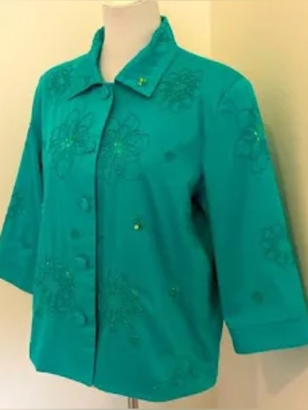 Drapers & Damons: XL, turquoise with embroidery Button-Front Women's jacket